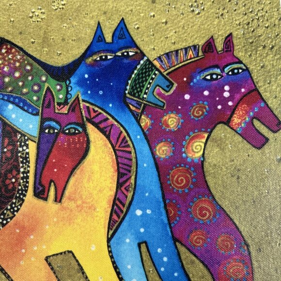 Laurel Burch Canvas Dancing Horses Wall Art Decor Bold Colors W 16x L 12 Signed - Picture 8 of 12
